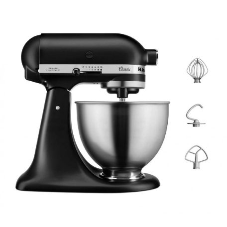 KitchenAid Classic 5K45 matt fekete 4.3L 275W fém konyhai robotgép, dagasztógép (5K45SSEBM)