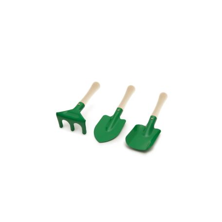 Klein 7 részes gyermek játék kerti szett: fém talicska, műanyag locsolókanna, kesztyű és fém / fa ültető szerszámok (ásó, gereblye, villa)