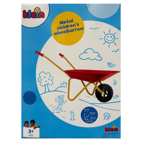 Klein 7 részes gyermek játék kerti szett: fém talicska, műanyag locsolókanna, kesztyű és fém / fa ültető szerszámok (ásó, gereblye, villa)