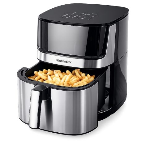Kochwerk Dual Heat AirFryer XXL 2200W 7.5L inox, nemesacél digitális Air Fryer, olajmentes olajsütő, 7.5 literes légkeveréses forrólevegős sütő, betekintő ablakkal, alsó-felső fűtéssel