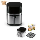 BCS Kochwerk Dual Heat AirFryer XXL 2200W 7.5L inox, nemesacél digitális Air Fryer, olajmentes olajsütő, 7.5 literes légkeveréses forrólevegős sütő, betekintő ablakkal, alsó-felső fűtéssel bontott csomagolásban