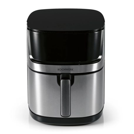 Kochwerk Dual Heat AirFryer XXL 2200W 7.5L inox, nemesacél digitális Air Fryer, olajmentes olajsütő, 7.5 literes légkeveréses forrólevegős sütő, betekintő ablakkal, alsó-felső fűtéssel