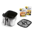 Kochwerk Dual Heat AirFryer XXL 2200W 7.5L inox, nemesacél digitális Air Fryer, olajmentes olajsütő, 7.5 literes légkeveréses forrólevegős sütő, betekintő ablakkal, alsó-felső fűtéssel