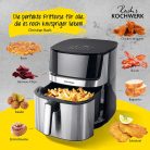 Kochwerk Dual Heat AirFryer XXL 2200W 7.5L inox, nemesacél digitális Air Fryer, olajmentes olajsütő, 7.5 literes légkeveréses forrólevegős sütő, betekintő ablakkal, alsó-felső fűtéssel
