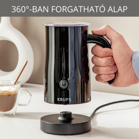 Krups XL100810 fekete automata, elektromos tejhabosító, 500W 600 ml űrtartalmú tejforraló (300 ml melegítés, 150 ml habosítás) 
