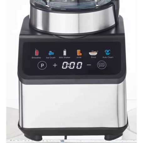 Misura LB-6110B inox (nemesacél) 800W 1,5L álló mixer, üveg kelyhes digitális turmixgép, Smoothie Maker, 6 beépített programmal, automatikus tisztítás funkcióval