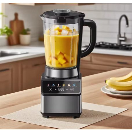 Misura LB-6110B inox (nemesacél) 800W 1,5L álló mixer, üveg kelyhes digitális turmixgép, Smoothie Maker, 6 beépített programmal, automatikus tisztítás funkcióval