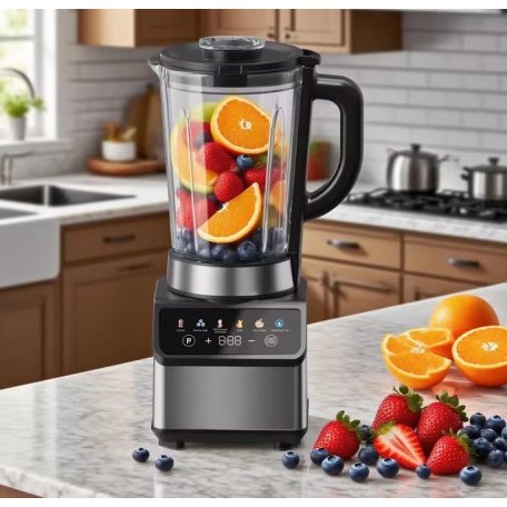 Misura LB-6110B inox (nemesacél) 800W 1,5L álló mixer, üveg kelyhes digitális turmixgép, Smoothie Maker, 6 beépített programmal, automatikus tisztítás funkcióval