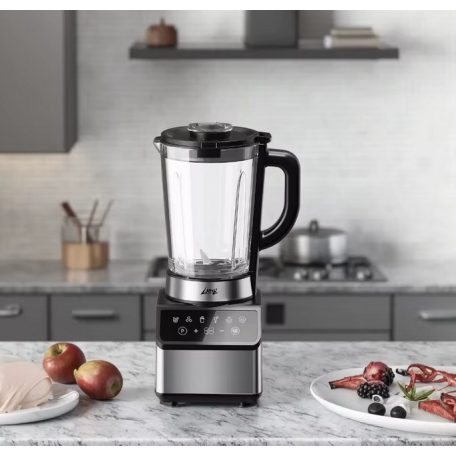 Misura LB-6110B inox (nemesacél) 800W 1,5L álló mixer, üveg kelyhes digitális turmixgép, Smoothie Maker, 6 beépített programmal, automatikus tisztítás funkcióval