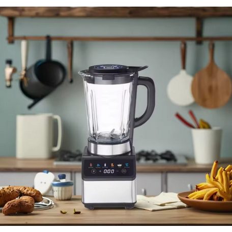 Misura LB-6110B inox (nemesacél) 800W 1,5L álló mixer, üveg kelyhes digitális turmixgép, Smoothie Maker, 6 beépített programmal, automatikus tisztítás funkcióval