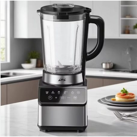 Misura LB-6110B inox (nemesacél) 800W 1,5L álló mixer, üveg kelyhes digitális turmixgép, Smoothie Maker, 6 beépített programmal, automatikus tisztítás funkcióval