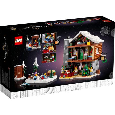 LEGO® ICONS™ 10325 Alpesi házikó, karácsonyi falu, 21 x 24 x 16 cm 3 szintes ház ünnepi díszítésű vendégszobával, izzó kandallóval és korcsolyapályával, motors szánnal és karácsonyfával