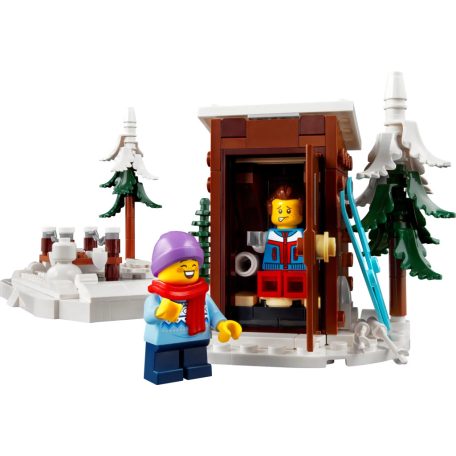 LEGO® ICONS™ 10325 Alpesi házikó, karácsonyi falu, 21 x 24 x 16 cm 3 szintes ház ünnepi díszítésű vendégszobával, izzó kandallóval és korcsolyapályával, motors szánnal és karácsonyfával