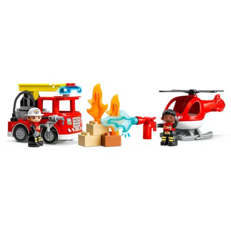 LEGO® 10970 DUPLO® Tűzoltóállomás és helikopter, Fire Station 117 elemű építőkocka készlet 3 éves kortól, told és indul tűzoltóautóval, létrával, fényekkel és szirénával