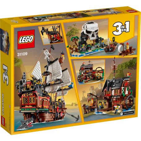 LEGO® Creator 31109 Kalózhajó 3 az 1-ben 1260 elemű építőkocka készlet (klasszikus Kalózhajó, rusztikus Kalóz fogadó és rejtélyes Koponya - sziget)