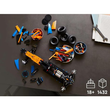 LEGO® Technic 42141 F1 McLaren Formula 1 versenyautó 13 x 65 x 27 cm 2022-es modell,  6-hengeres V-motorral, mozgó dugattyúkkal, kormányzással, felfüggesztéssel és differenciálművel, 1434 elemből