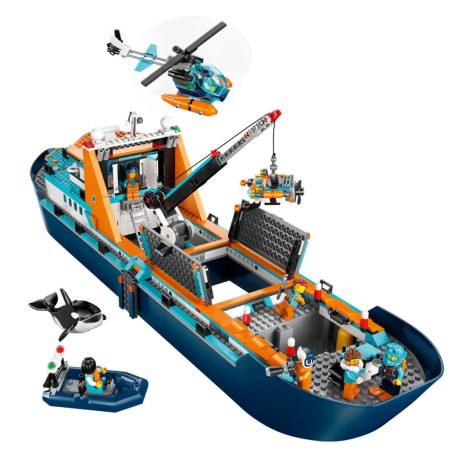 LEGO® City 60368 Sarkkutató hajó 815 elemű 19 x 71 x 17 cm építőkocka készlet helikopter, csónak, tengeralattjáró, vikinghajóroncs, kincsesláda, 7 minifigura, és kardszárnyú delfin kiegészítőkkel