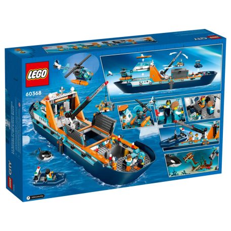 LEGO® City 60368 Sarkkutató hajó 815 elemű 19 x 71 x 17 cm építőkocka készlet helikopter, csónak, tengeralattjáró, vikinghajóroncs, kincsesláda, 7 minifigura, és kardszárnyú delfin kiegészítőkkel