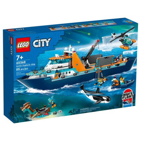 LEGO® City 60368 Sarkkutató hajó 815 elemű 19 x 71 x 17 cm építőkocka készlet helikopter, csónak, tengeralattjáró, vikinghajóroncs, kincsesláda, 7 minifigura, és kardszárnyú delfin kiegészítőkkel