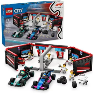  LEGO® City 60444 F1® (Forma 1-es) garázs, Mercedes - AMG és Alpine autók 678 elemű készlet 2 pilótával, 4 szerelő minifigurával