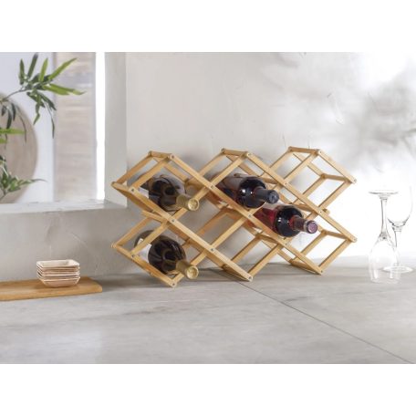 Livarno Home 402457 Wine Rack 10 palackos összecsukható / 5 palackos álló bambusz bortartó állvány, otthoni bor tároló