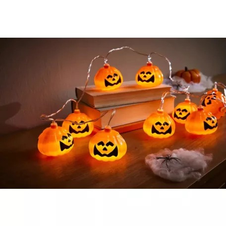 Livarno Home 10 LED Halloween Pumpkin Strings Light 185 cm elemes töklámpás fényfüzér 6 órás időzítővel, 10 db Halloween-i tök motívummal