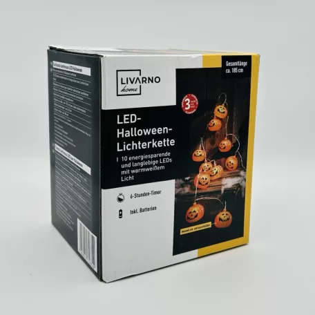 Livarno Home 10 LED Halloween Pumpkin Strings Light 185 cm elemes töklámpás fényfüzér 6 órás időzítővel, 10 db Halloween-i tök motívummal