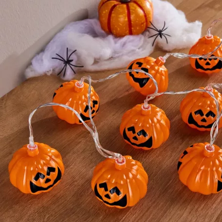 Livarno Home 10 LED Halloween Pumpkin Strings Light 185 cm elemes töklámpás fényfüzér 6 órás időzítővel, 10 db Halloween-i tök motívummal