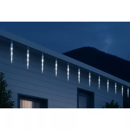 Livarno Home HF 12.6 m hidegfehér jégcsapfüzér, 15 db jégfehér LED olvadó, csepegő jégcsap, 148 db LED-el, futófénnyel 