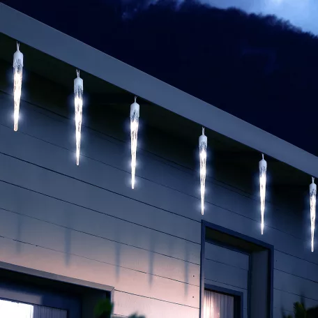 Livarno Home HF 12.6 m hidegfehér jégcsapfüzér, 15 db jégfehér LED olvadó, csepegő jégcsap, 148 db LED-el, futófénnyel 