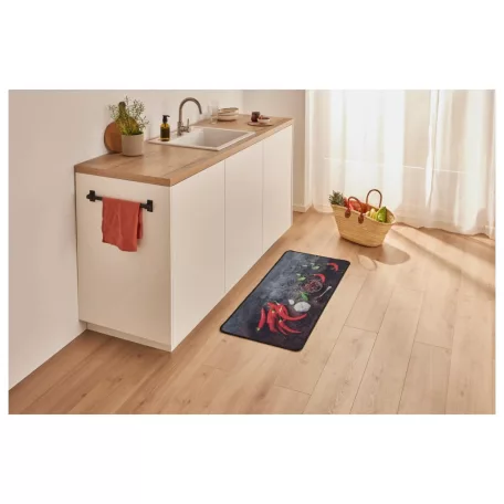 Livarno Home 50 x 120 cm fekete konyhai futószőnyeg, poliamid szőnyeg csúszásgátló aljjal és hurkolt szegéllyel, fűszernövény mintával