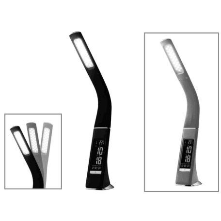 Livarno Lux 322287 LED Desk Lamp 3.2W/3.4W 280/340 lm 5000K/5500K Cool White LED asztali lámpa rugalmas nyakkal, beépített hőmérővel és ébresztőórával ezüst / fekete színben