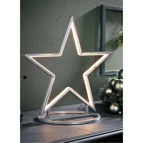 Melinera 46 x 48 kültéri / beltéri fém, melegfehér LED csillag, 108 db LED-el világító csillag fényedkoráció talppal + leszúró tüskékkel, 6 órás időzítővel