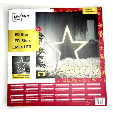 Melinera 46 x 48 kültéri / beltéri fém, melegfehér LED csillag, 108 db LED-el világító csillag fényedkoráció talppal + leszúró tüskékkel, 6 órás időzítővel