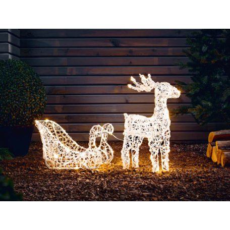 Livarno kültéri / beltéri 3D XXL melegfehér LED szarvas (rénszarvas) szánnal világító karácsonyi dekoráció 90 db LED-el 90 x 51 x 15 cm