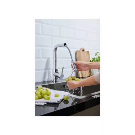 Livarno Home egykaros, víztakarékos, króm, 30 cm kihúzható zuhanyfejes prémium mosogató csaptelep 54 x 316 x 244 mm (444890)