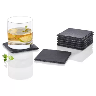   Livarno Home Basalt pala 8 darabos 10 x 10 cm tálaló készlet, alátét, poháralátét szett csúszásgátló szilikon lábakkal (451379)