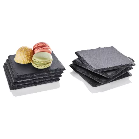 Livarno Home Basalt pala 8 darabos 10 x 10 cm tálaló készlet, alátét, poháralátét szett csúszásgátló szilikon lábakkal (451379)