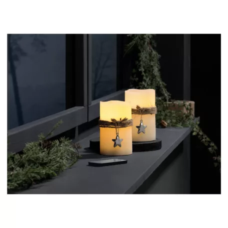 Livarno Home Dual Star 2 darabos 12.5 x 7.5 cm valódi viasz LED gyertya 6 órás időzítővel, távirányítóval, melegfehér pislákolgó élethű gyertyaláng effektussal