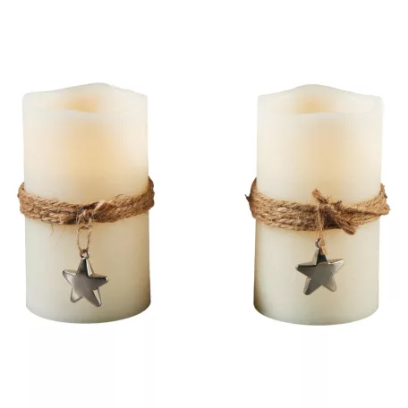 Livarno Home Dual Star 2 darabos 12.5 x 7.5 cm valódi viasz LED gyertya 6 órás időzítővel, távirányítóval, melegfehér pislákolgó élethű gyertyaláng effektussal