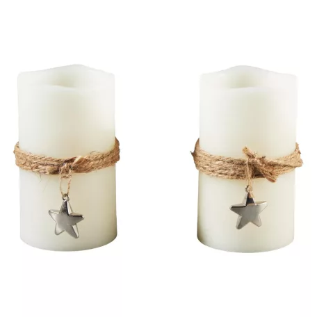 Livarno Home Dual Star 2 darabos 12.5 x 7.5 cm valódi viasz LED gyertya 6 órás időzítővel, távirányítóval, melegfehér pislákolgó élethű gyertyaláng effektussal
