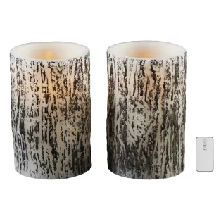   Livarno Home Dual Wood 2 darabos 12.5 x 7.8 cm valódi viasz LED gyertya fa hatással, 6 órás időzítővel, távirányítóval, melegfehér pislákolgó élethű gyertyaláng effektussal