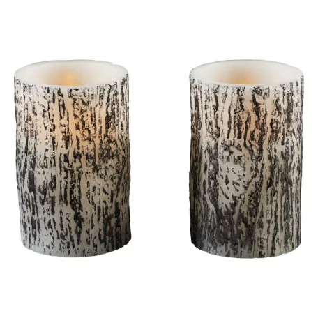 Livarno Home Dual Wood 2 darabos 12.5 x 7.8 cm valódi viasz LED gyertya fa hatással, 6 órás időzítővel, távirányítóval, melegfehér pislákolgó élethű gyertyaláng effektussal