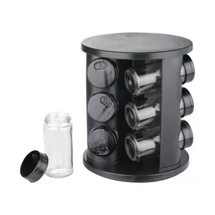   Livarno Home 10 részes forgó, 360°-ban elforgatható, elegáns design fűszertartó készlet 9 db 85 ml-es, szórófejes fűszer tároló üveggel, tartóval
