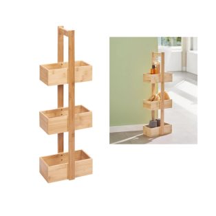   Livarno Home 25 x 16 x 76 cm 3 szintes bambusz fürdőszobai tároló polc, kosárpolc fából, 3 db tágas kosárral, 3 x 2 kg teherbírással
