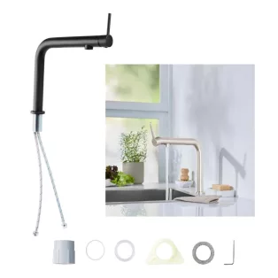   Livarno Home egykaros, víztakarékos, szálcsiszolt nemesacél / fekete 21 cm design csendes mosogató csaptelep 160°-ban elforgatható fejjel, 2 fokozatú vízáramlással (482299)