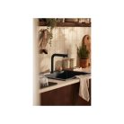 Livarno Home egykaros, víztakarékos, szálcsiszolt nemesacél / fekete 21 cm design csendes mosogató csaptelep 160°-ban elforgatható fejjel, 2 fokozatú vízáramlással (482299)