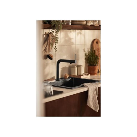 Livarno Home egykaros, víztakarékos, szálcsiszolt nemesacél / fekete 21 cm design csendes mosogató csaptelep 160°-ban elforgatható fejjel, 2 fokozatú vízáramlással (482299)