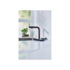 Livarno Home egykaros, víztakarékos, szálcsiszolt nemesacél / fekete 21 cm design csendes mosogató csaptelep 160°-ban elforgatható fejjel, 2 fokozatú vízáramlással (482299)