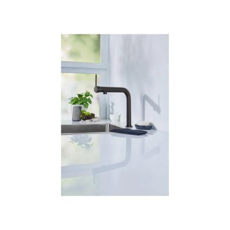 Livarno Home egykaros, víztakarékos, szálcsiszolt nemesacél / fekete 21 cm design csendes mosogató csaptelep 160°-ban elforgatható fejjel, 2 fokozatú vízáramlással (482299)